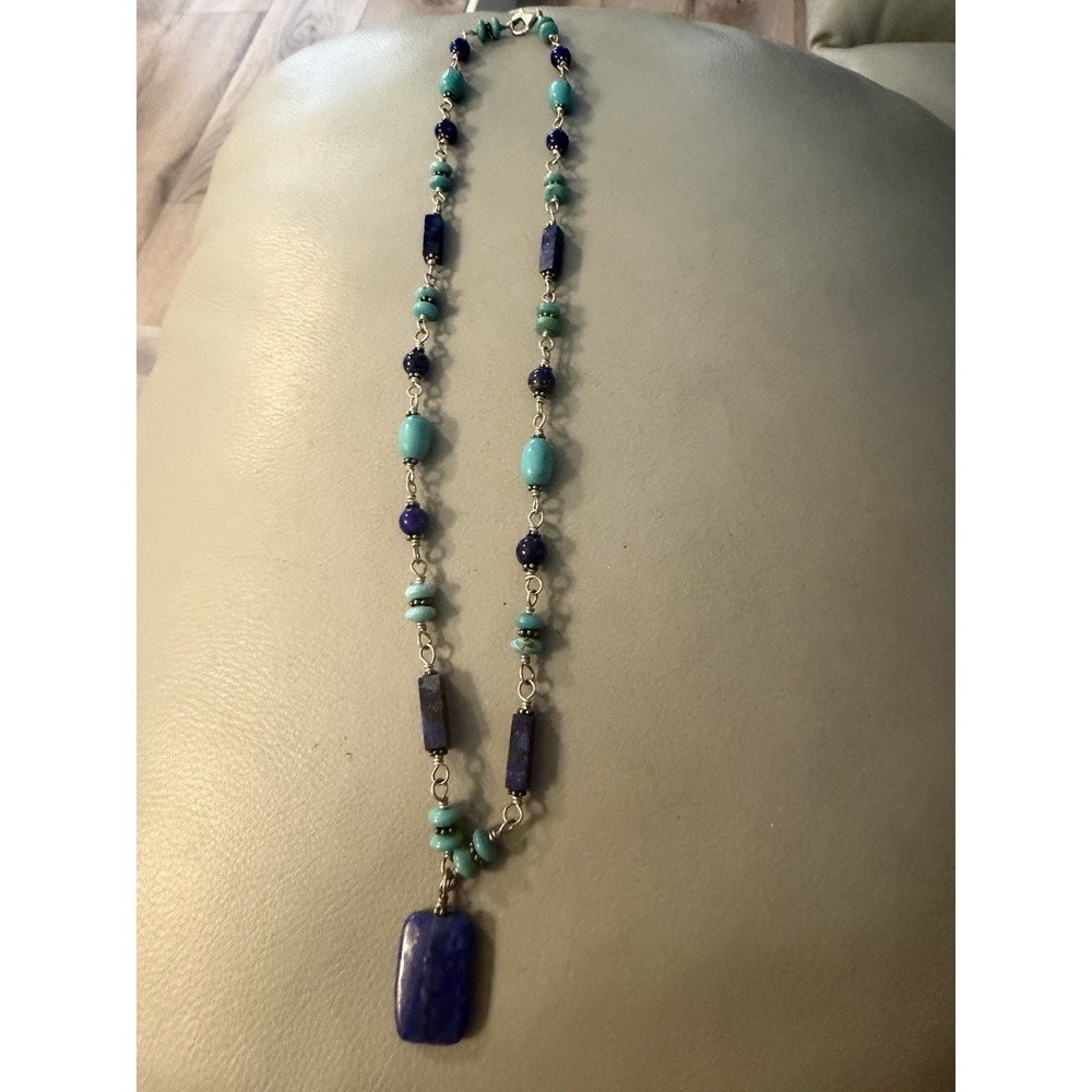 Vintage Sterling Silver Lapis Necklace 19" Long With .75" Drop #361